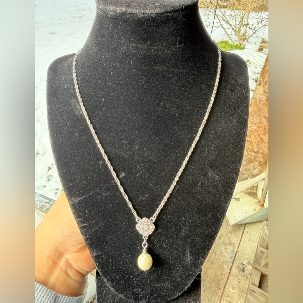 1928 Silver Necklace with Stimulated Pearl Accent